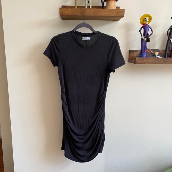 UO Lucena Ruched Short Sleeve Black Mini Dress - Picture 2 of 4